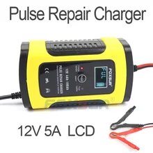FOXSUR 12V 5A Pulse Repair Charger with LCD Display, Motorcycle & Car Battery Charger, 12V AGM GEL WET Lead Acid Battery Charger