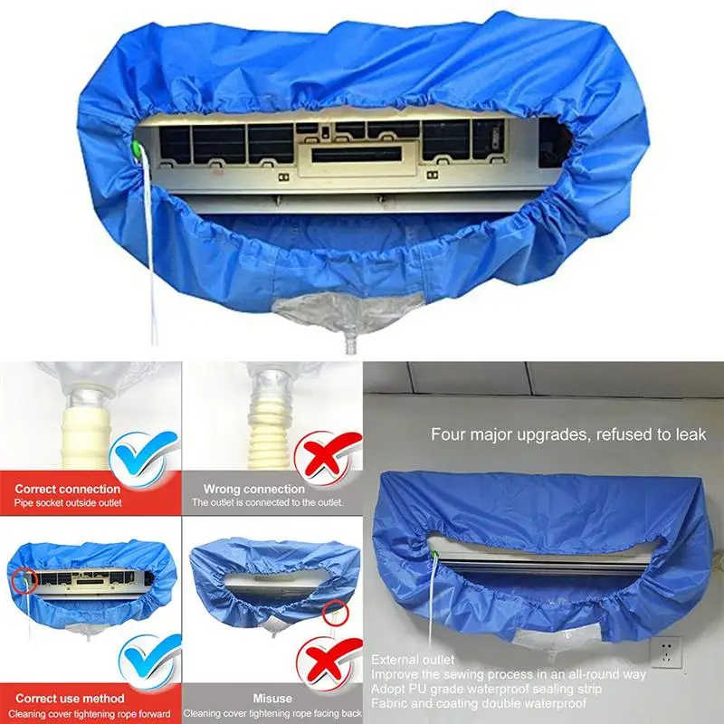 Youool Blue Color 1.5P 2P 10000-15000 BTU 7.8-10.5FT Air Conditioner Cleaning Dust Washing Cover Protector Case Bag