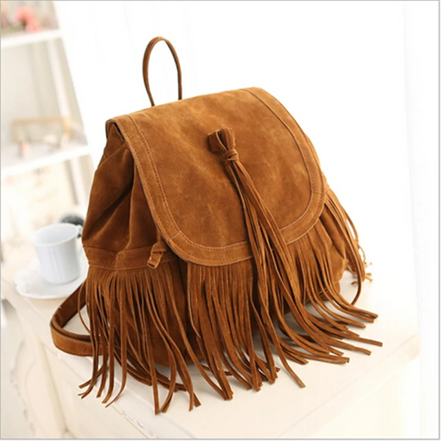 DIDABEAR 2021 New Fashion Women Tassel Backpacks Girls Vintage Suede Shoulder School Bags Travel Backbags Mochilas Sac A Dos 1