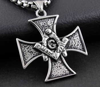 

Masonic Cross Pendant Freemason Men's Stainless Steel Iron Cross Necklace G3