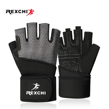 

REXCHI Professional Gym Fitness Gloves Wristband Crossfit Workout Power Weight Lifting Bodybuilding Half Finger Glove Equipment