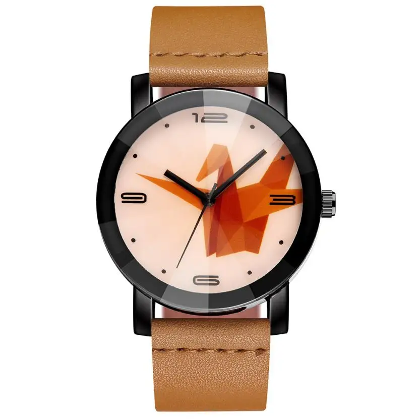 Fashion Men's Paper Crane Watch Leather Band Analog Alloy Quartz Clock