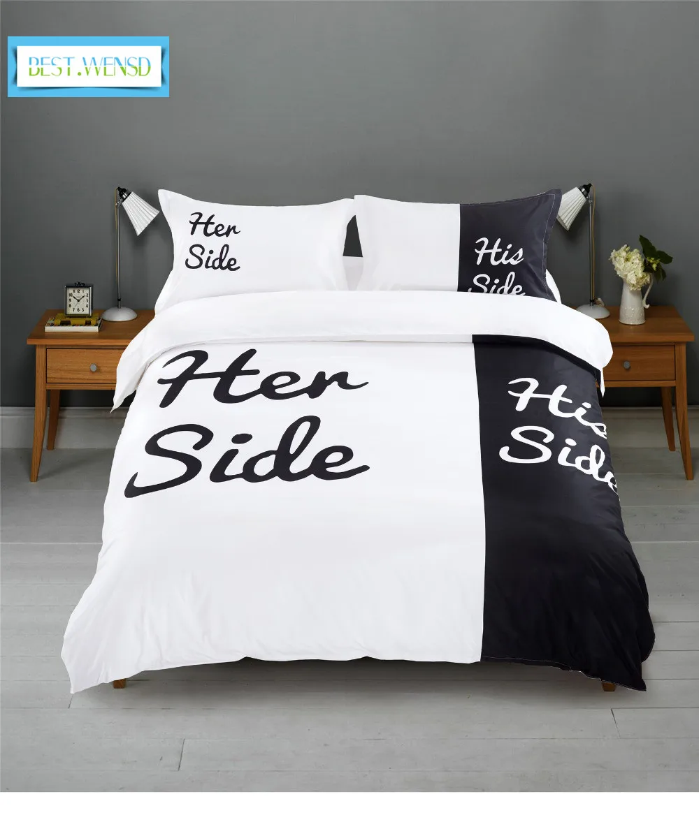 Best Wensd Black White Her Side His Side Comforter Bedding Sets