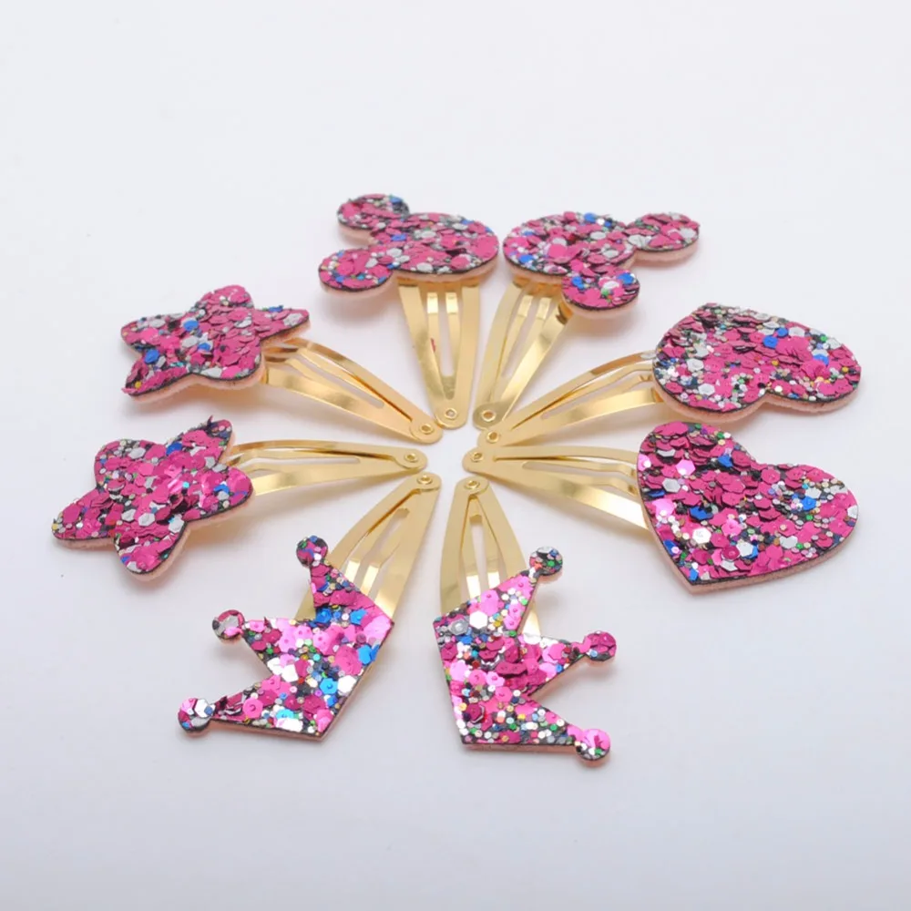 

8 Pcs/ lot New Gold Plated Girls Hair Clips Kids Glitter Hairpins Star Mickey Ears Crown Hair Barrette Kids Hair accessories