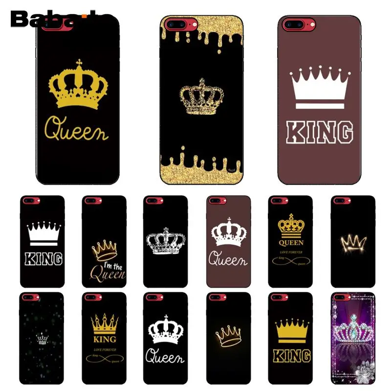 

Babaite King and Queen Couple Crown black Phone Case Cover Shell for Apple iPhone 8 7 6 6S Plus X XS MAX 5 5S SE XR Cellphones
