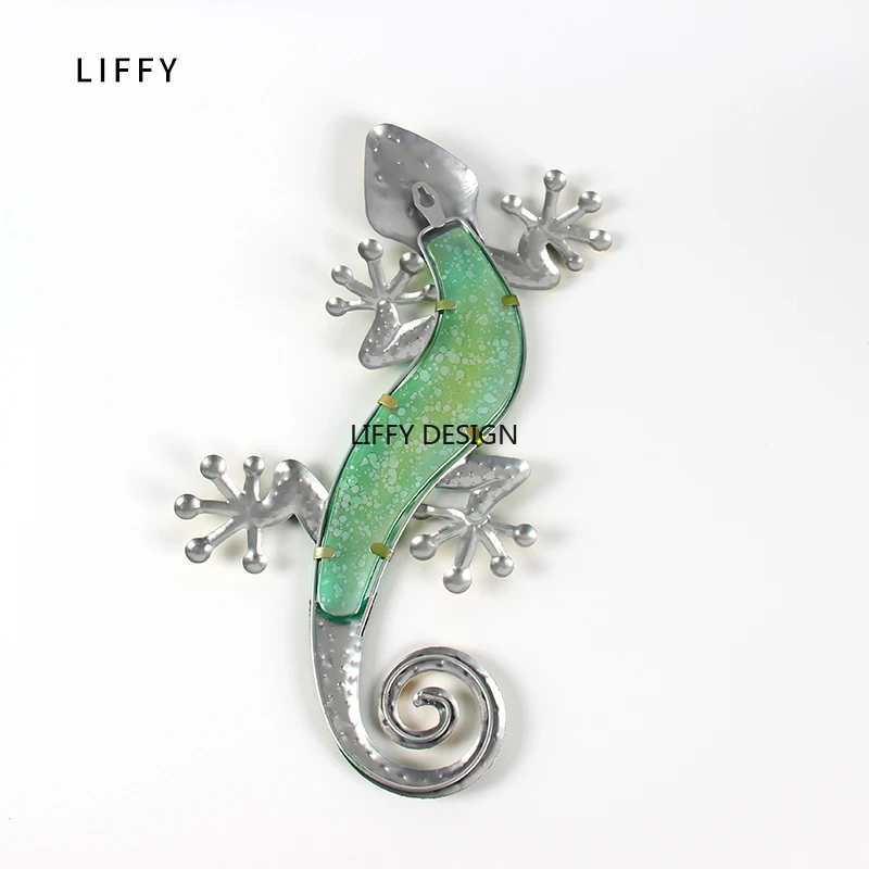 Liffy Metal Glass Lizard Wall Decor for Home Garden Decoration and Miniatures Garden Statues for Garden Ornaments Outdoor Fairy