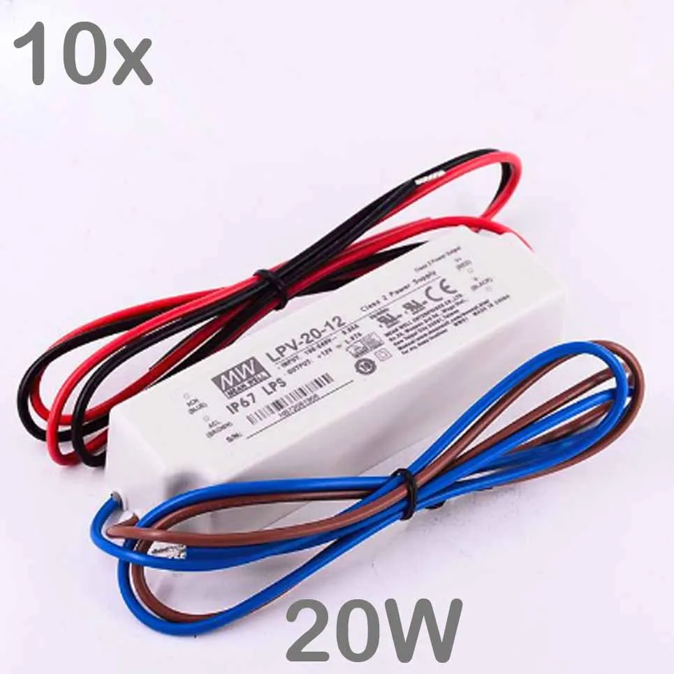 

FREE DHL 10pcs/lot MEAN WELL LPV-20W DC 12V/24V LED IP67 Power Supply ,Input AC90~264V,3 years warranty Mean Well series