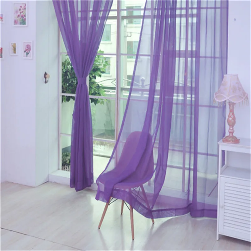 1PC Solid Curtains Vines Leaves Tulle Door Window Curtain Drape Panel Sheer Scarf Valances Home decorations #4M10 (17)