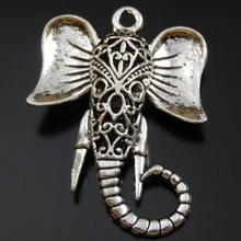 6 Piezas de Plata Antiguo de la Aleación De Cabeza de Elefante Collar Colgante Pulsera Charms Fine Jewelry Making 32*9*42mm Animal lindo 39943 de Diciembre