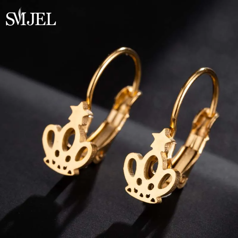 

SMJEL Princess Crown Hoop Earrings for Women Fashion Jewelry Kids Girls Gift Engagement Stainless Steel Earings