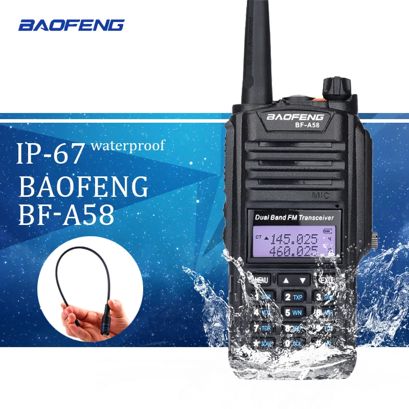 

Baofeng BF-A58 Waterproof Walkie Talkie IP67 5W 128CH Dual Band VHF UHF Radio VOX FM