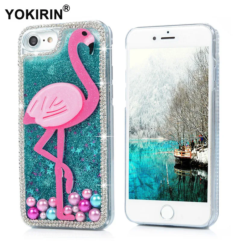 YOKIRIN для iPhone 6 S 7 Plus Bling Diamond Розовый фламинго жидкий песок зыбучие пески чехол
