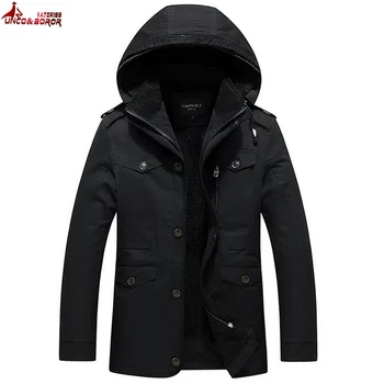

UNCO&BOROR new brand winter jacket men outwear Multi-pocket windbreaker thick coats British style Detachable hoodies Parka men