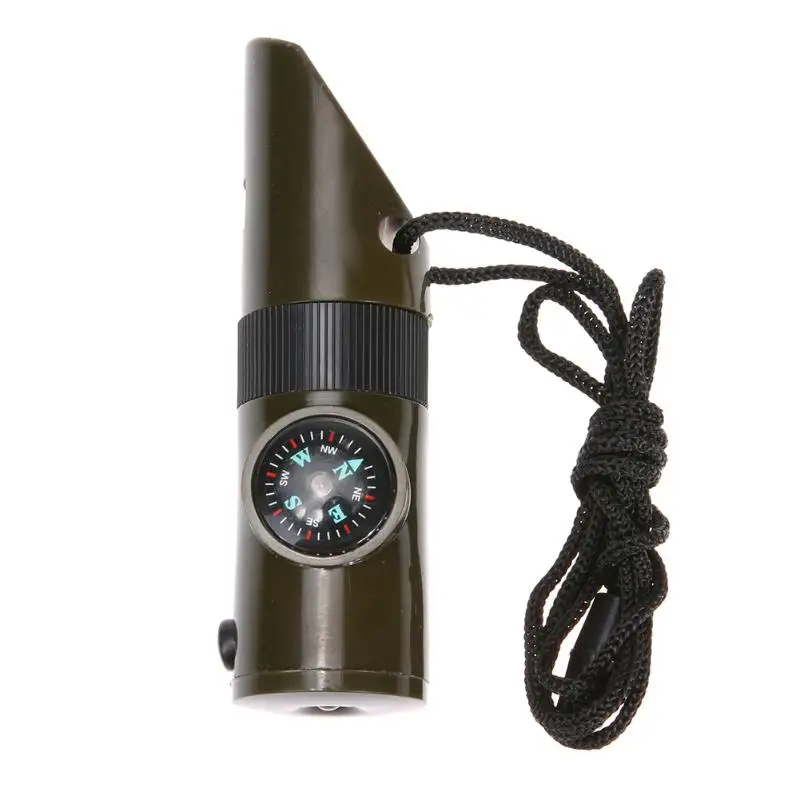 7 in 1 Outdoor Emergency Whistle Survival Kit Compass LED Light