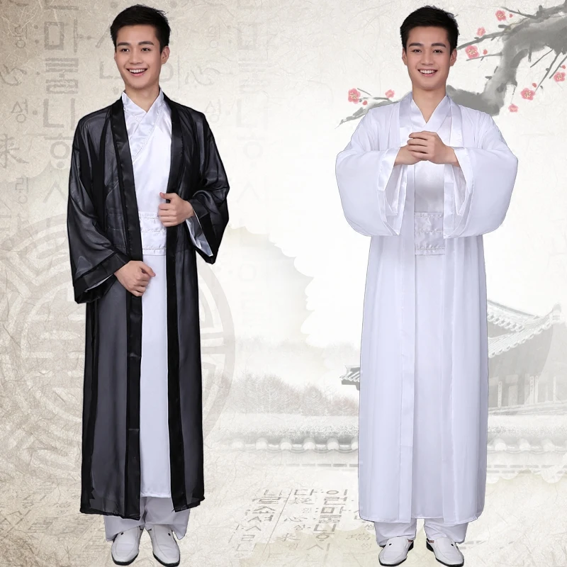 

Chinese National Hanfu Black White Ancient China Costume Hanfu Men Clothing Traditional National Suit Stage Costumes