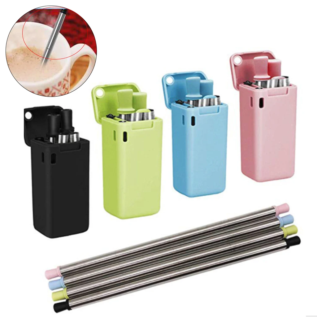 

Foldable Drinking Straw Collapsible Reusable Straw Stainless Steel Keychain Hole Outdoor Household Home Kitchen Bar Accessories