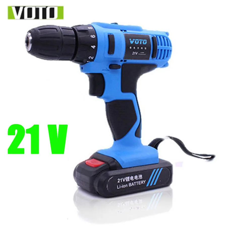 

VOTO Battery Rechargeable Cordless Drill Electric Screwdriver Set Lithium Power Tools Screw Gun Driver 21V Blue 220V 2018