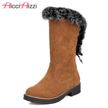 

ZALAVOR 4 Colors Size 34-43 Women Flats Boots Warm Fur Winter Shoes Women Round Toe Lace Up Woman Boots Fashion Sweet Shoes