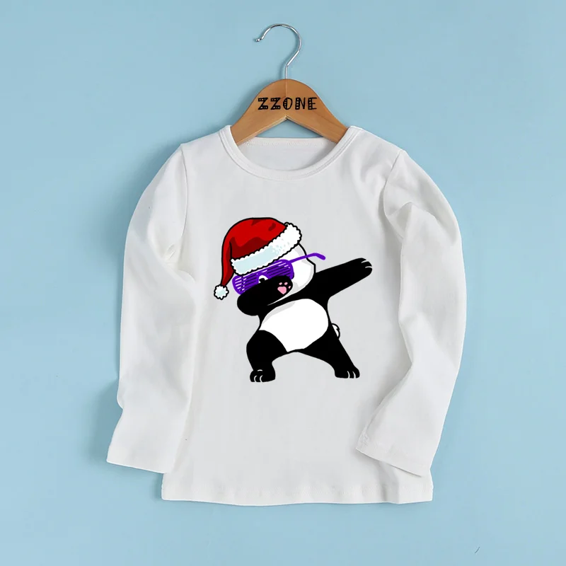 whiteE Дети мультфильм вытирая Единорог/кошка/мопс/Panda Рождественская шапка Санты Футболка с принтом детские смешные одежда футболка для мальчиков и девочек, LKP5242 - Цвет: whiteE