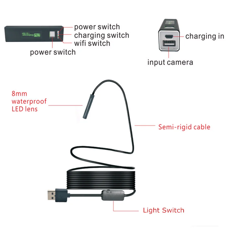 2 м 3,5 м 5 м 7 м 8 мм эндоскоп Инспекционная камера 1200P полужесткие жесткие трубки эндоскоп Wifi бороскоп змея видео камера для Iphone