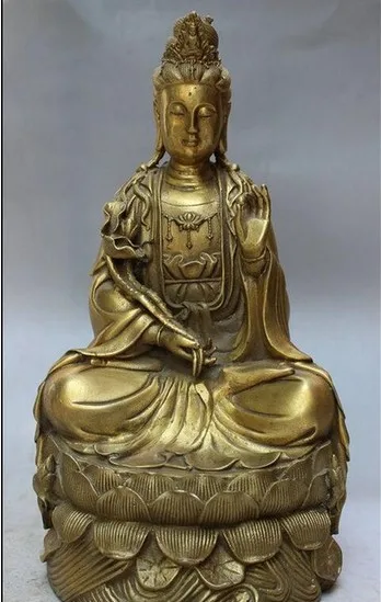 YM 311 11 &quotКитайский латунный Лотос Kwan yin богиня Бодхисаттва Joss статуя