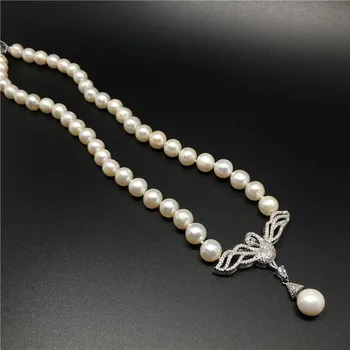 

High-grade zircon micro inlay classic crane clasp 8-9mm white natural freshwater pearl necklace elegant fashion jewelry