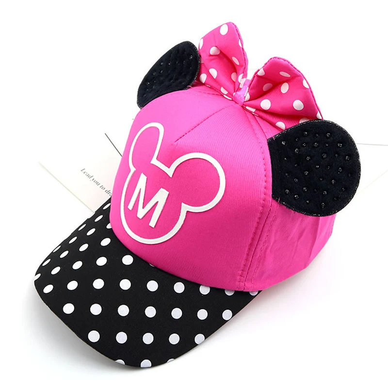 Шляпка для Девочки уши Микки бант узел дети Snapback мальчик демисезонная бейсболка Beanie ведро Кепка s Осень Дети мальчики девочки шляпа от солнца - Цвет: rose red M