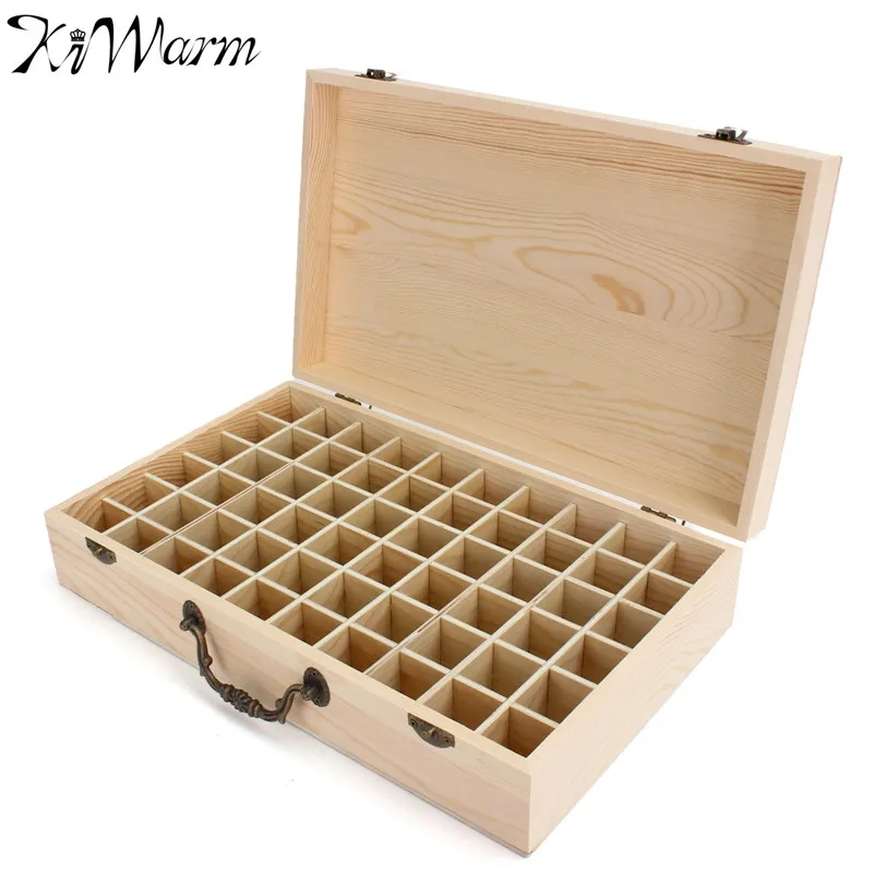 

KiWarm 1PC 60 Slots Essential Oils Wooden Box Jewelry Organizer Storage Case Decorative Boxes For Home Decoration Crafts Gift