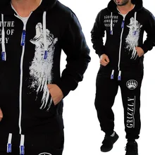 Zogaa 2019 Casual Men Set Fashion Print Pleated Hooded Sweatshirt Pants Jumpsuit Autumn Plus Size Jacket Coat Trousers Tracksuit