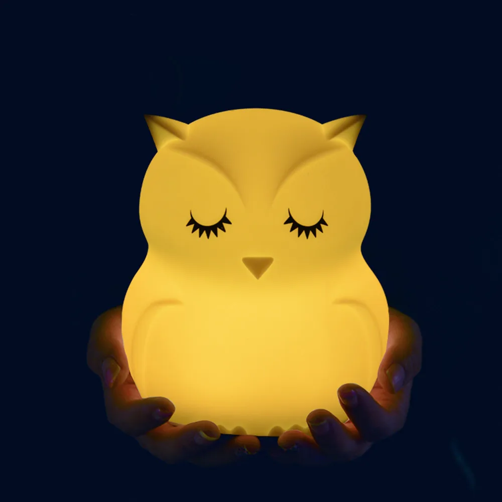 Owl LED Night Light Touch Sensor Remote Control 9 Colors Dimmable Timer USB Rechargeable Silicone Animal Lamp for Kids Baby Gift holiday nights of lights