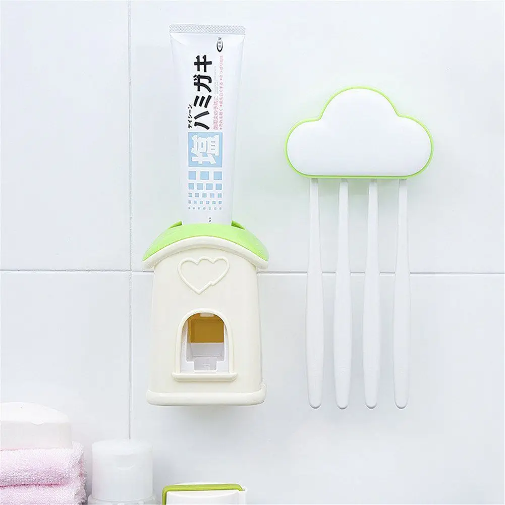 SDFC-настенный автоматический диспенсер для зубной пасты, устройство для выдавливания+ пылезащитный держатель для зубной щетки, семейный набор для ванной комнаты Acce