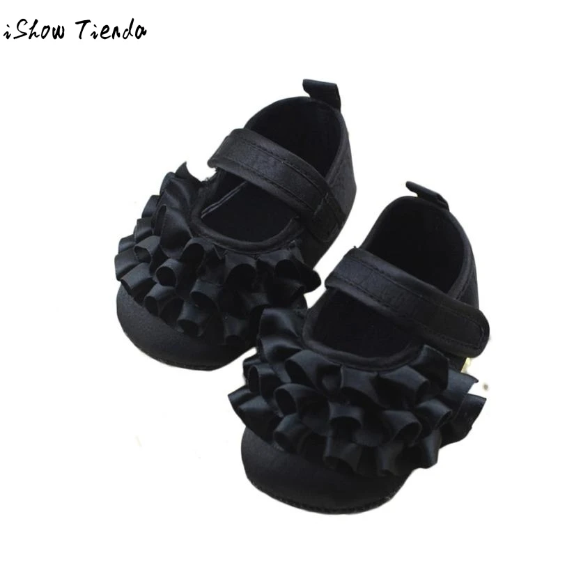Черная Милая обувь для новорожденных девочек; обувь для маленьких девочек; обувь для первых шагов; мягкая подошва; нескользящая летняя обувь для малышей