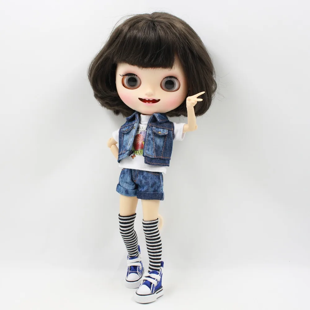 Ледяной DBS Blyth doll licca joint body cool джинсовый костюм шорты леггинсы белая рубашка|fortune