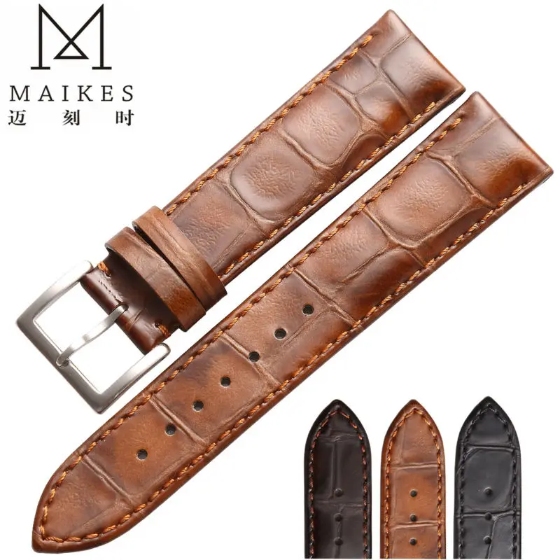 MAIKES HQ 18 19 20 22 мм Ремешки для наручных часов из натуральной кожи аксессуары ремешок для часов коричневый браслет для Longines