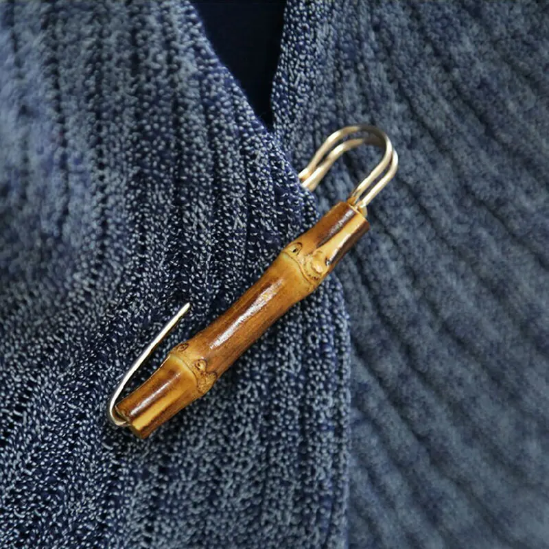 Бренд Винтаж натуральный бамбук костюм булавка металлическая u-образная Пряжка Брошь на одежду ювелирные изделия мужские броши