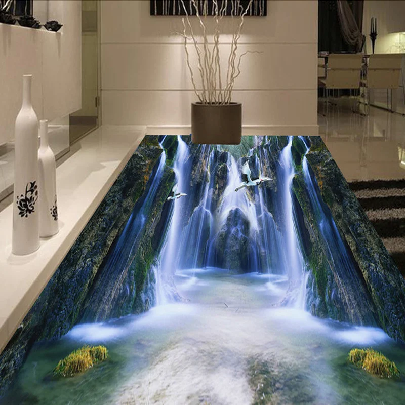 

Custom Floor Mural Wallpaper 3D HD Valley Waterfall Bathroom Living Room Floor Sticker Waterproof Self-adhesive Photo Wallpaper