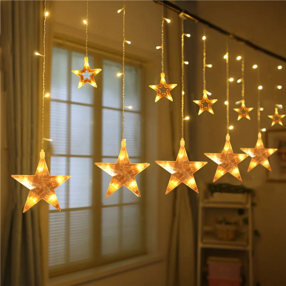 

2.2m 108 LED String Lights For Wedding Party With 12 Big Star Window Curtain Icicle Lights Christmas Party Decorative Lamp