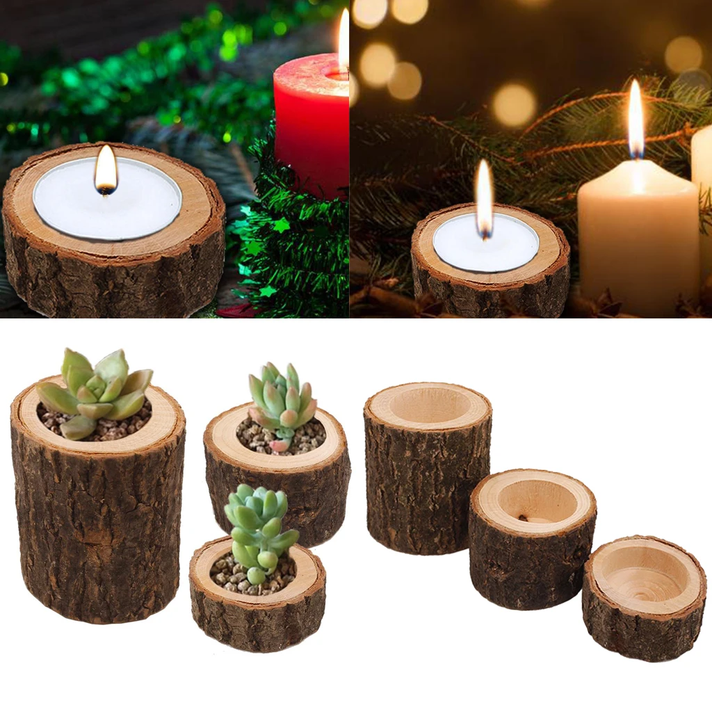 SET Raw Tree Stump Candle Holder Tealight Candle Candlestick Succulent Pot for Home Wedding Party Valentine's Day Decoration