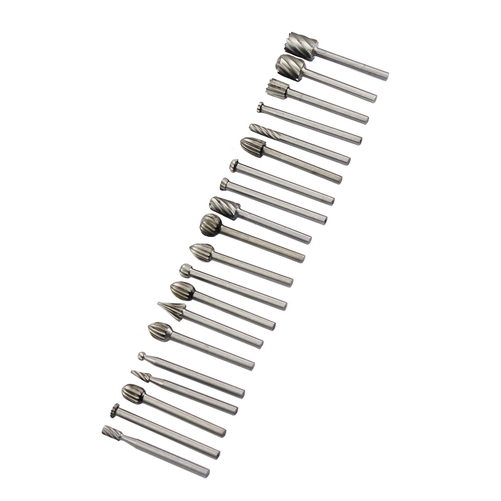

20 pieces/pack 1/8 Inch HSS Shank Milling Rotary File Burr Bit Wood Carving Rasps Set