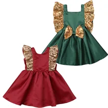 Детское торжественное платье для маленьких девочек с открытой спиной, с бантом, с блестками, рождественское праздничное платье принцессы, От 1 до 6 лет