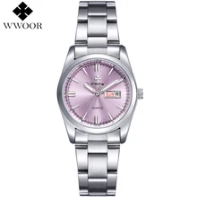 Prime Luxurious Watch Women Date Stainless Metal Wristwatch Quartz Watch Girls Watches Silver Montre Femme Well-known Model WWOOR Clock