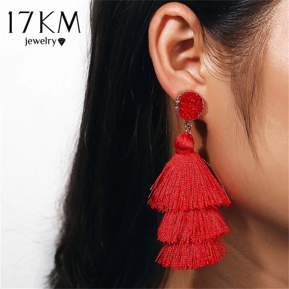 

17KM Boho Druzy Tassel Earrings Female Long Drop Dangle Earring For Women Girl Red Blue Yellow Bohemian Statement Jewelry 2018