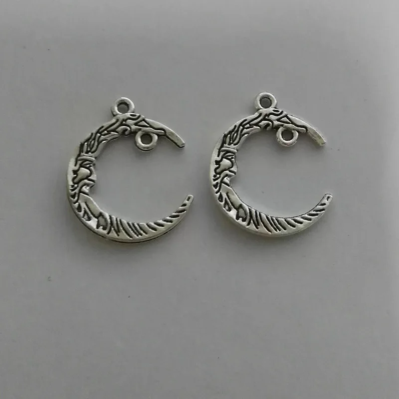 

JAKONGO Antique Silver Plated Moon Face Charm Pendants Jewelry Accessories Making Bracelet DIY 26x22mm 15pcs/lot