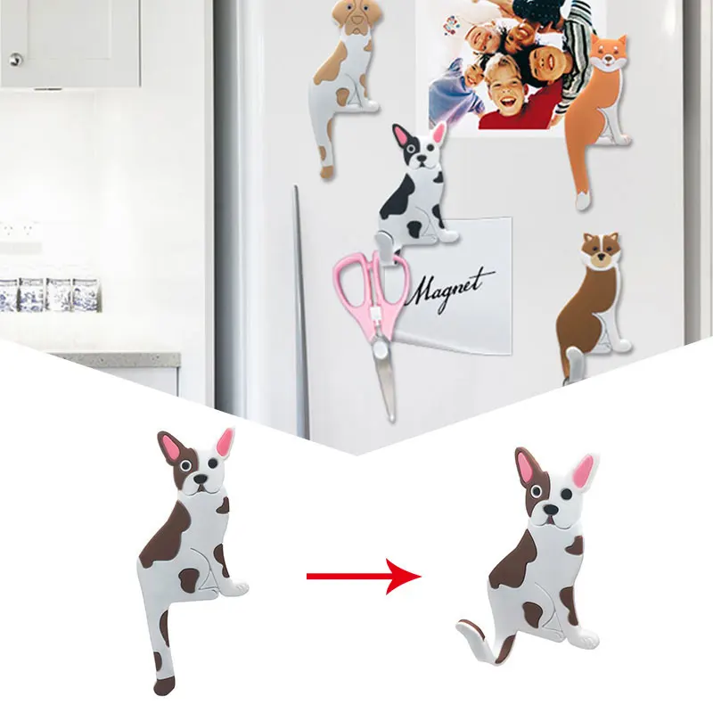 

3pcs Removable Magnetic Cartoon Dog Magnet Refrigerator Sticker kitchen Multifunctional Message Holder Hook Fridge Stickers Home