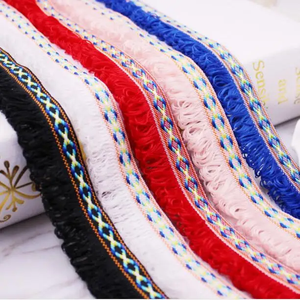 45Yards 3cm Polyester Jacquard Fringe Trim African Tassel Ribbon Lace