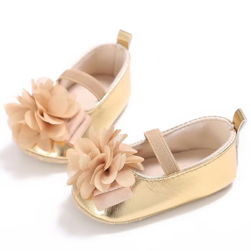 Newborn Infant Cute Baby Girls Crib Shoes Pu Flower Soft Princess