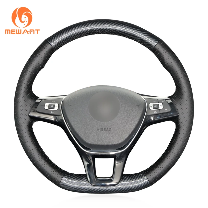 

MEWANT PU Carbon Fiber Hand-Stitched Steering Wheel Cover for Volkswagen VW Golf 7 Mk7 New Polo Jetta Passat B8 Tiguan Sharan