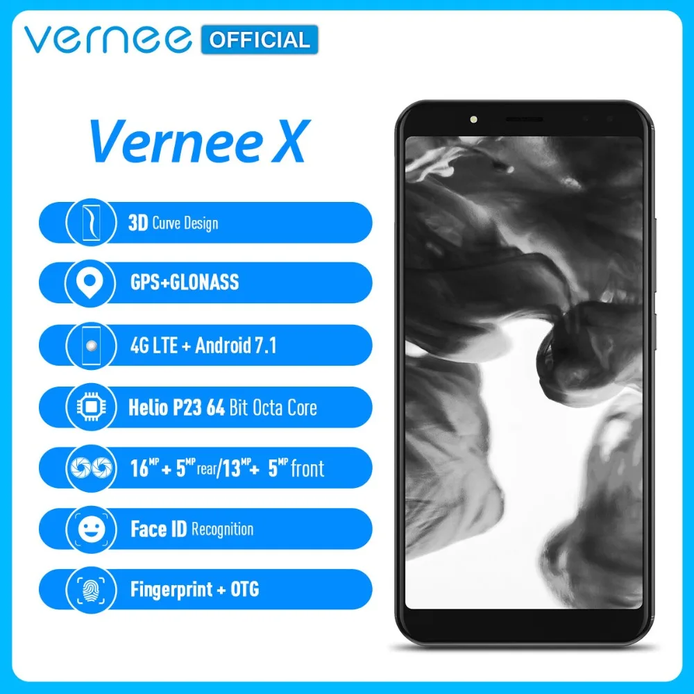 Vernee X 6.0 Inch 18:9 FHD Full Screen Smartphone 4G LTE Face ID 4GB RAM 64GB ROM MTK6763 Octa Core 16.0 MP 6200mAh Mobile Phone