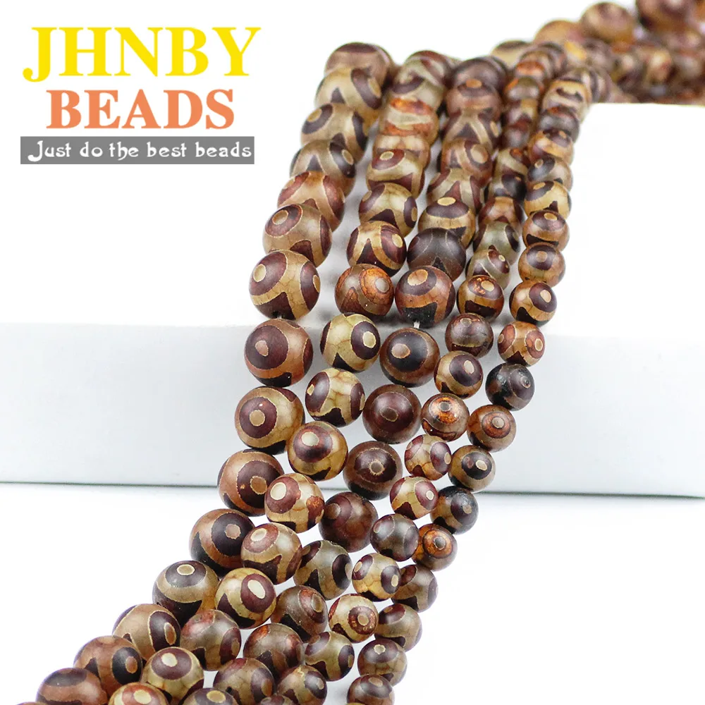 JHNBY China Natural Carnelian Tibetan Buddhism Dzi Eyes Beads 8/10/12mm Round Loose Beads for Jewelry Bracelet Making DIY