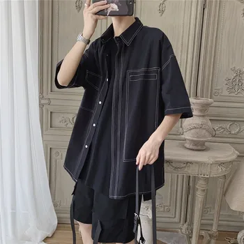 

2019 Japanese Style Men's Cargo Shirt Male French Cuff Mens Fashion Clothes Loose Shirts Streetwear Camisa Masculina Size M-XL